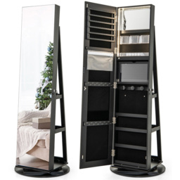 Costway Black Rotatable Mirrored Jewellery Armoire with LED Lights - Size: 166.5 x 44 x 21.5cm - Wilko - thumbnail 4