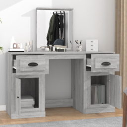 vidaXL 2 Door 2 Drawer Grey Sonoma Dressing Table with Mirror - Size: 132.5 x 130 x 50cm - Wilko