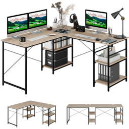 Costway 4 Shelf Natural L-Shaped Wooden Industrial Desk - Size: 151 x 151 x 75cm - n/a - Wilko - thumbnail 3