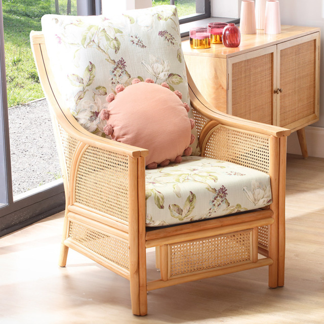 Desser Chester Natural Rattan Floral Fabric Armchair - Size: Single - Green - Wilko - image 1