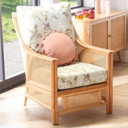 Desser Chester Natural Rattan Floral Fabric Armchair - Size: Single - Green - Wilko