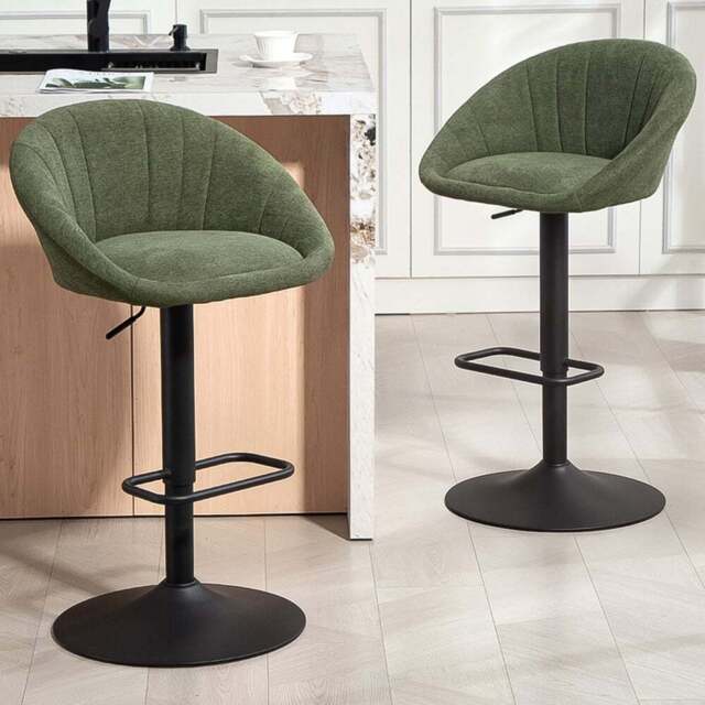 HOMCOM Dark Green Adjustable Swivel Bar Stool Set of 2 - Wilko - image 1