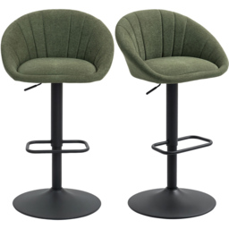HOMCOM Dark Green Adjustable Swivel Bar Stool Set of 2 - Wilko - thumbnail 3