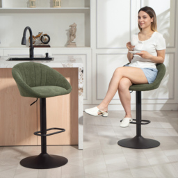 HOMCOM Dark Green Adjustable Swivel Bar Stool Set of 2 - Wilko - thumbnail 4
