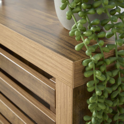 Home Source Luna 3 Flip Down Door Oak Slatted Shoe Cabinet - Size: 138.5 x 46.5 x 16.5cm - Brown - Wilko - thumbnail 4