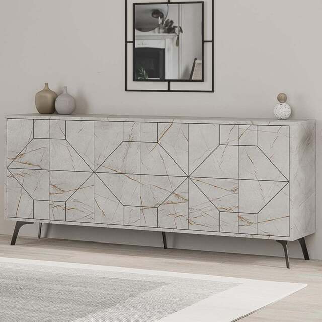 Decortie Dune 4 Door Gold Marble Effect Sideboard - Size: 77.4 x 181 x 35cm - Wilko - image 1