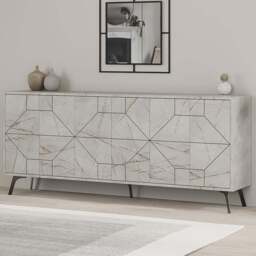 Decortie Dune 4 Door Gold Marble Effect Sideboard - Size: 77.4 x 181 x 35cm - Wilko