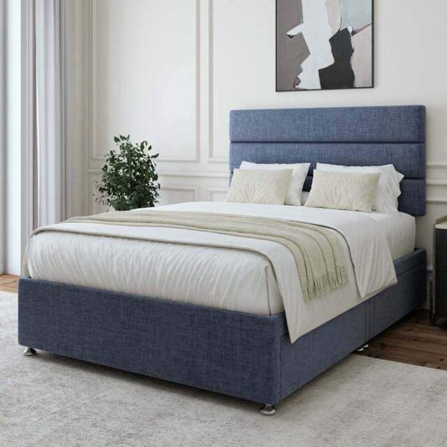 Bedmaster King Size Midnight Linen 4 Drawer Divan Base - Blue - Wilko - image 1