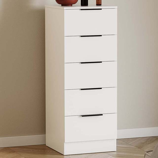 Vida Designs Trega 5 Drawer White Narrow Bedside Cabinet - Wilko - image 1