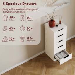 Vida Designs Trega 5 Drawer White Narrow Bedside Cabinet - Wilko - thumbnail 7