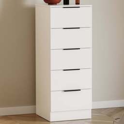 Vida Designs Trega 5 Drawer White Narrow Bedside Cabinet - Wilko
