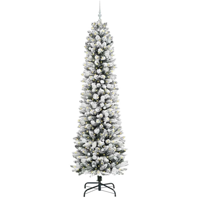 vidaXL Pre-Lit Warm White LED and White Baubles White Artificial Christmas Tree with Stand 7.8ft - Wilko - image 1