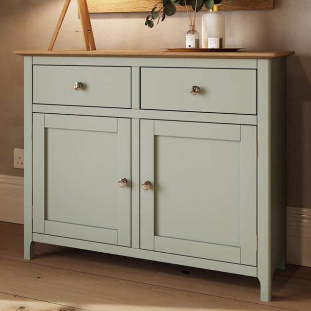FWStyle Taberno 2 Drawer 2 Door Sage Green and Oak Sideboard - Size: 76 x 96 x 33cm - Wilko - image 1