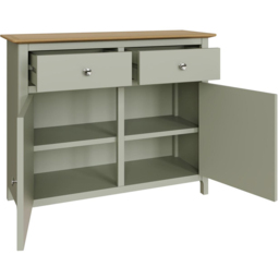 FWStyle Taberno 2 Drawer 2 Door Sage Green and Oak Sideboard - Size: 76 x 96 x 33cm - Wilko - thumbnail 5