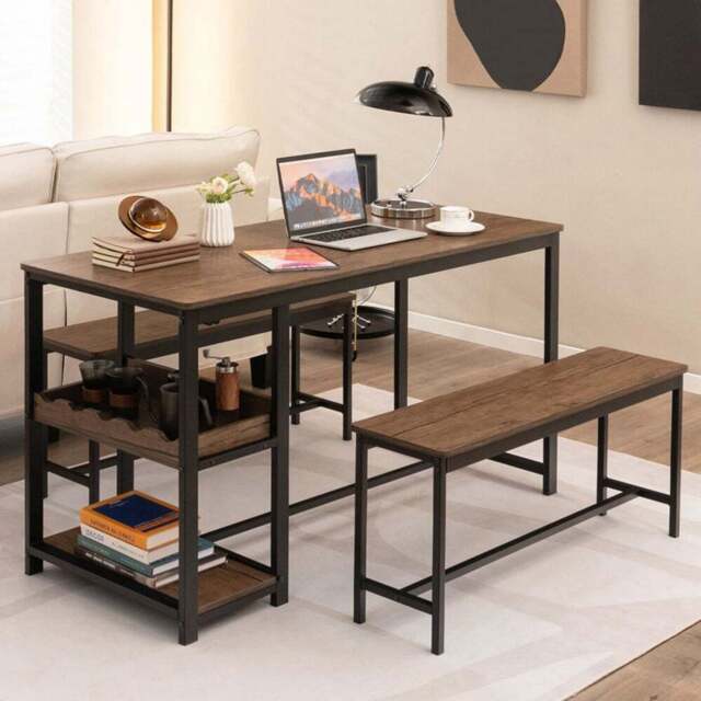 Costway 4 Seater Dining Set with 2 Shelves Brown - Wilko - image 1