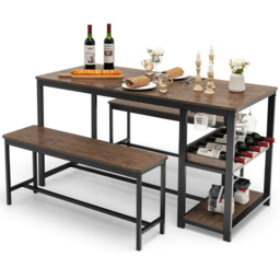 Costway 4 Seater Dining Set with 2 Shelves Brown - Wilko - thumbnail 3