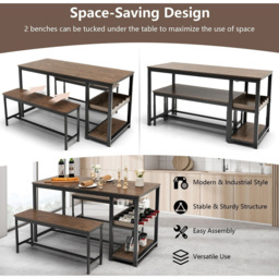 Costway 4 Seater Dining Set with 2 Shelves Brown - Wilko - thumbnail 7