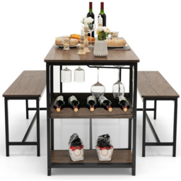 Costway 4 Seater Dining Set with 2 Shelves Brown - Wilko - thumbnail 4