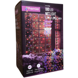Premier 180 Multicolour LED Christmas Net Light 1.7 x 1.2m - Size: 170 x 120 x 35cm - Multi Coloured - Wilko - thumbnail 3