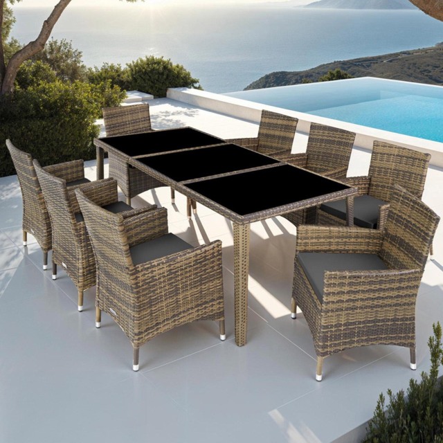 tectake Menorca 8 Seater Rattan Garden Dining Set Natural - Brown - Wilko - image 1