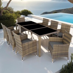 tectake Menorca 8 Seater Rattan Garden Dining Set Natural - Brown - Wilko