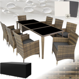 tectake Menorca 8 Seater Rattan Garden Dining Set Natural - Brown - Wilko - thumbnail 3