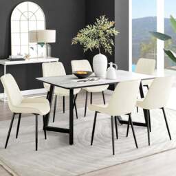 Furniturebox Copeland Cesano Marble Effect 6 Seater Dining Set White Cream and Black - Wilko - thumbnail 1