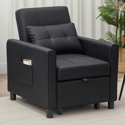 HOMCOM Single Black Convertible Pull Out Chair Bed - Wilko - thumbnail 1