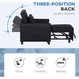 HOMCOM Single Black Convertible Pull Out Chair Bed - Wilko - thumbnail 7