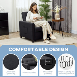 HOMCOM Single Black Convertible Pull Out Chair Bed - Wilko - thumbnail 6