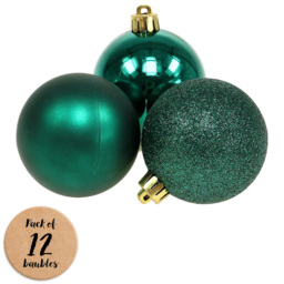 Shatchi 5cm Emerald Green Shatterproof Christmas Baubles 12 Pack - Wilko