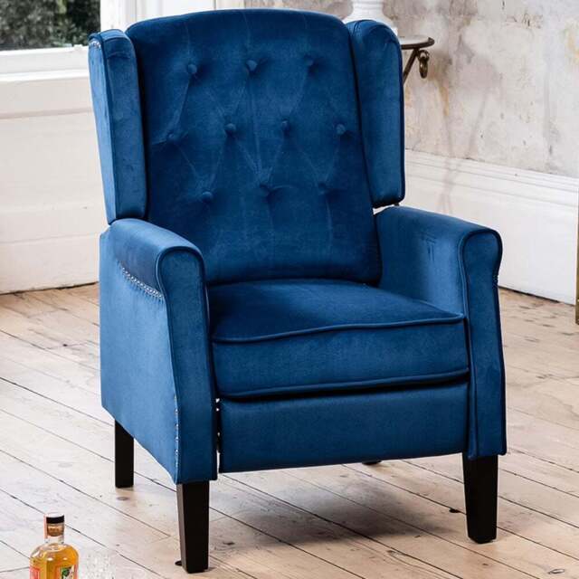 Artemis Home Annapoli Dark Blue Velvet Manual Recliner Armchair - Size: Single - Wilko - image 1