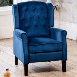 Artemis Home Annapoli Dark Blue Velvet Manual Recliner Armchair - Size: Single - Wilko