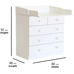 Kudl 5 Drawer White Baby Storage Unit with Changing Board - Wilko - thumbnail 5