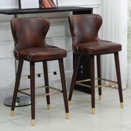 Portland Brown PU Leather Vintage Bar Stool Set of 2 - Wilko
