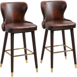 Portland Brown PU Leather Vintage Bar Stool Set of 2 - Wilko - thumbnail 3
