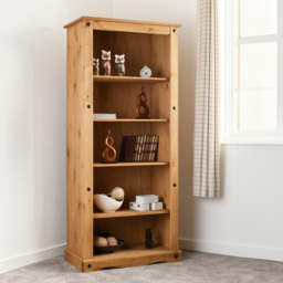 Seconique Corona 5 Shelf Distressed Waxed Pine Tall Bookcase - Brown - Wilko - thumbnail 1