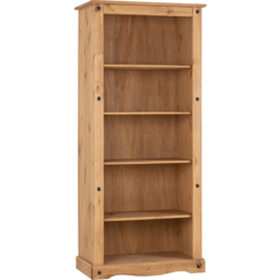 Seconique Corona 5 Shelf Distressed Waxed Pine Tall Bookcase - Brown - Wilko - thumbnail 3