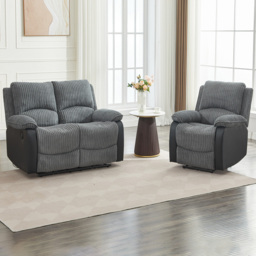 Furniture One 3 Seater Grey Sectional Corduroy Electric Recliner Sofa Chair Set - Wilko - thumbnail 1