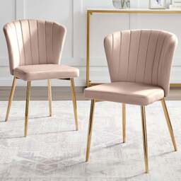 Furniturebox Daphne Set of 2 Pink Velvet and Gold Dining Chair - Wilko