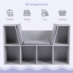Portland 6 Shelf Grey Kids Bookcase with Cushioned Reading Seat - Wilko - thumbnail 7