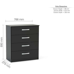Lynx 4 Drawer Black Chest of Drawers - Birlea - Wilko - thumbnail 5