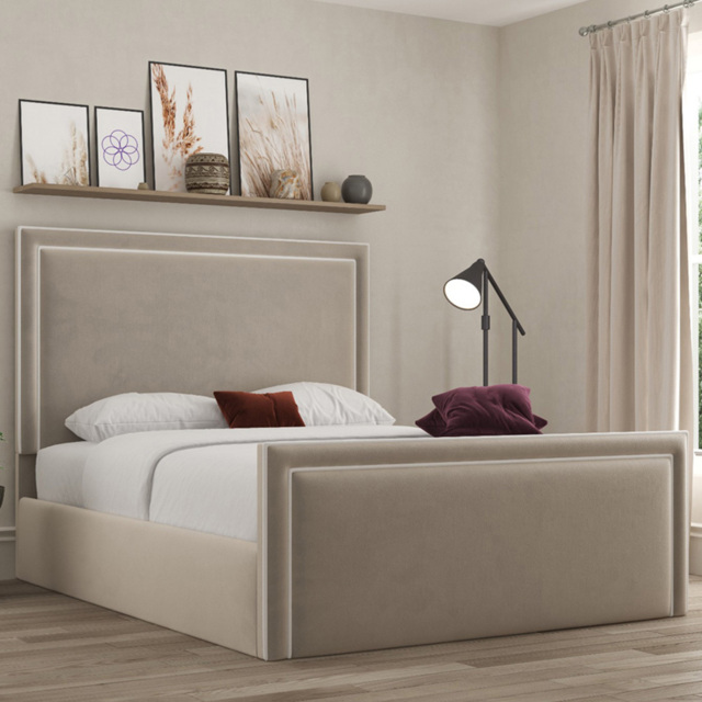 DS Living Verona King Size Bistra Beige Piping Bed Frame - Cream - Wilko - image 1