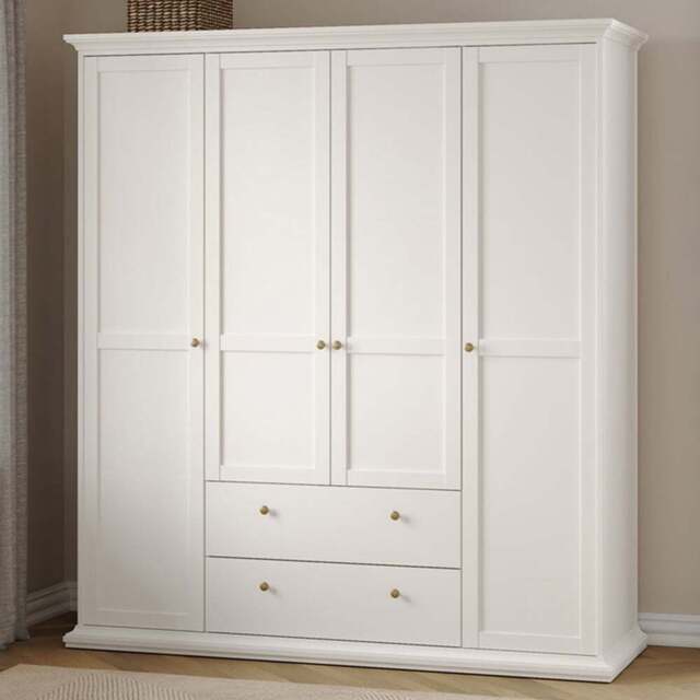 Florence Paris 4 Door 2 Drawer White Wardrobe - Size: 4 Door, 2 Drawer - Wilko - image 1
