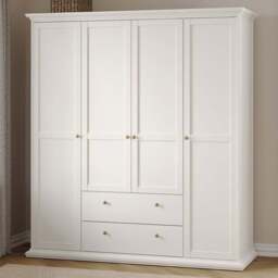 Florence Paris 4 Door 2 Drawer White Wardrobe - Size: 4 Door, 2 Drawer - Wilko - thumbnail 1
