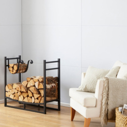 Neo Black Firewood Log Rack with Hooks - Size: 35 x 75 x 83cm - Wilko - thumbnail 6