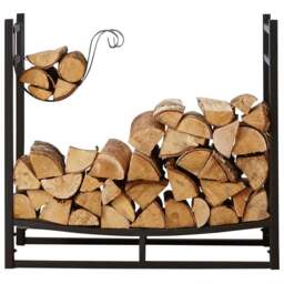 Neo Black Firewood Log Rack with Hooks - Size: 35 x 75 x 83cm - Wilko