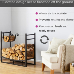Neo Black Firewood Log Rack with Hooks - Size: 35 x 75 x 83cm - Wilko - thumbnail 5