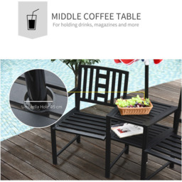 Outsunny 2 Seater Black Companion Seat with Umbrella Hole - Wilko - thumbnail 6