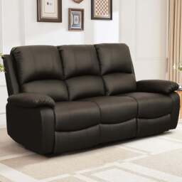 Brooklyn 3 Seater Brown Bonded Leather Manual Recliner Sofa - Wilko - thumbnail 1